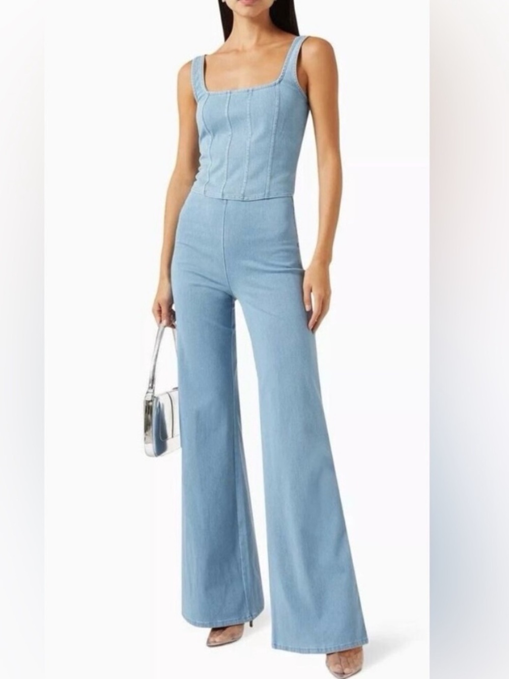 Good American Light Blue Denim Corset Tank